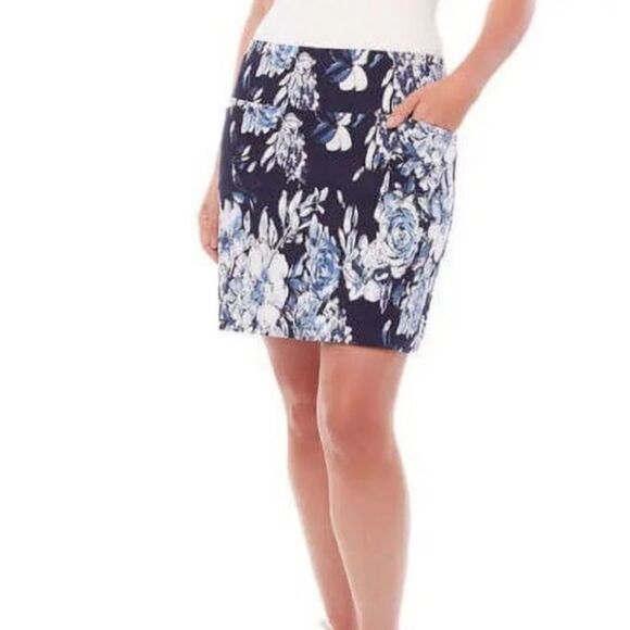 S.C.& Co Athletic Tummy Control Skort in Navy Blue White Floral - Size XL - Picture 1 of 10